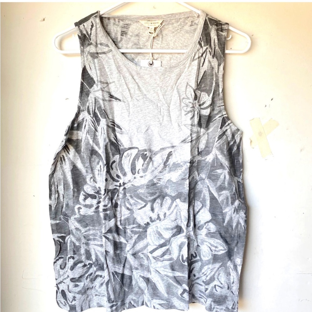 Lucky brand leaf print tank top large gray